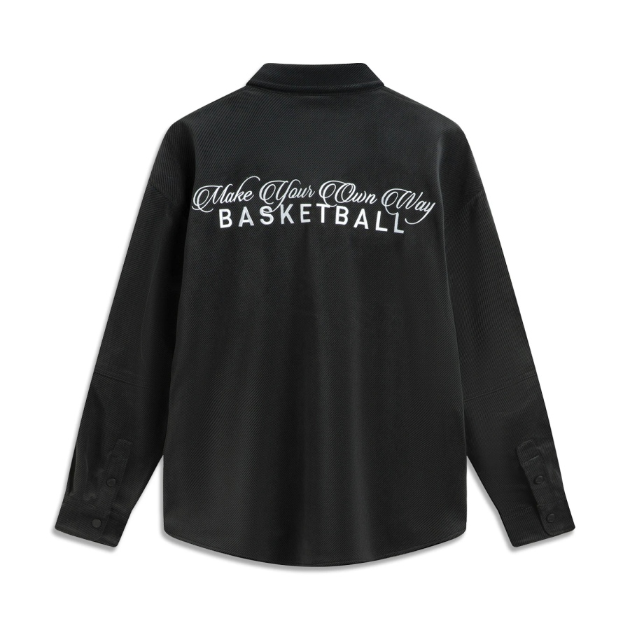Li-Ning Li Ning Wade Collection, Letter Single Breasted Lapel Fleece Lined Thermal Loose Fit Jackets & Coats Men's Black