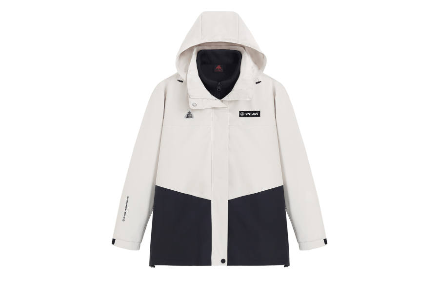 PEAK Windbreaker Jackets Unisex Khaki Detachable Hood Thickened And Fleece Lined
