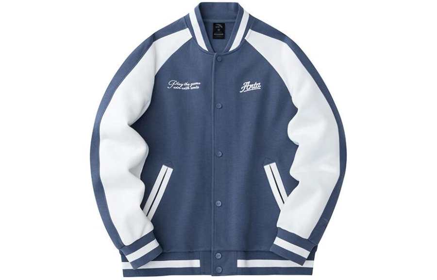 Anta Life Collection Color Block Fleece Lined Embroidery Knitted Fabric Baseball Jacket Coat Men's Dream Blue