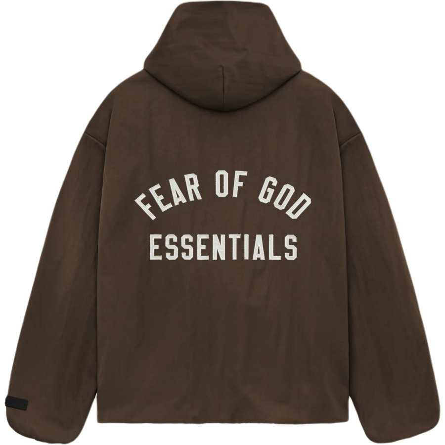 Fear Of God Essentials Textured Nylon Hooded Coaches Jacket Men's Ebony Brown/BROWN