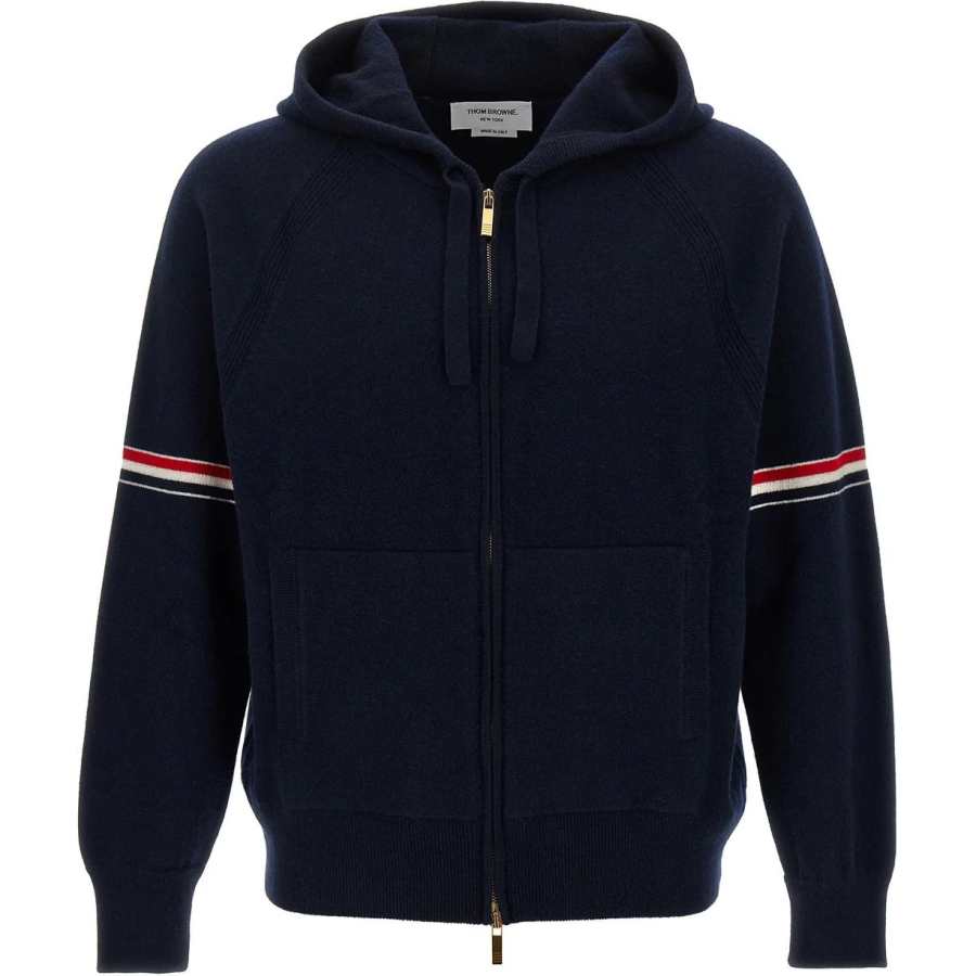 THOM BROWNE Rwb Stripe Zipped Knitted Hoodie