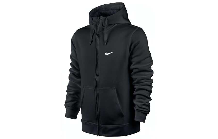 Nike Nike Swoosh Logo Print Hooded Drawstring Fleece Lined Thermal Jackets & Coats Men's Black