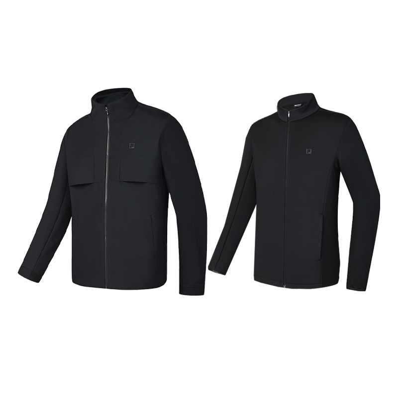 FILA Golf Sports Minimalist Style Solid Color Fashion Fleece Lined Jackets & Coats Men's Black