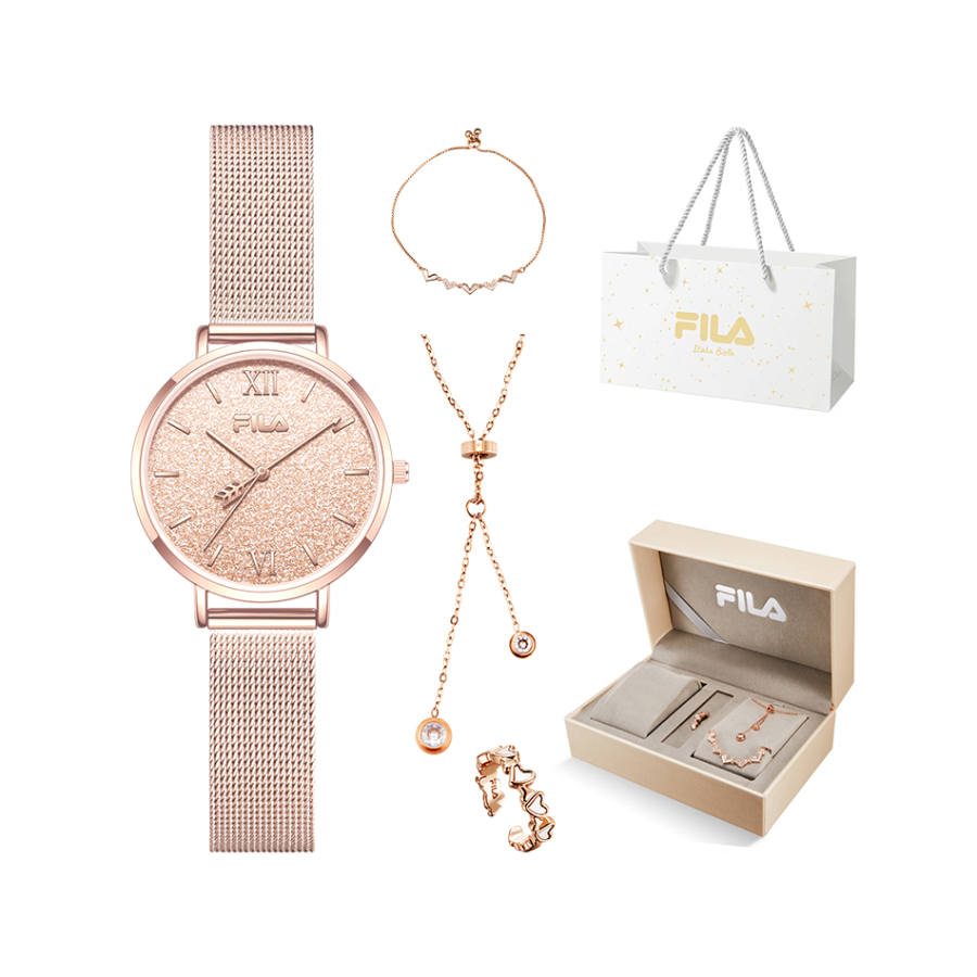 FILA Cupid's Watch Women's Students Wrist Watches Quartz Movement Stainless Steel Strap Rose Gold Watch Dial