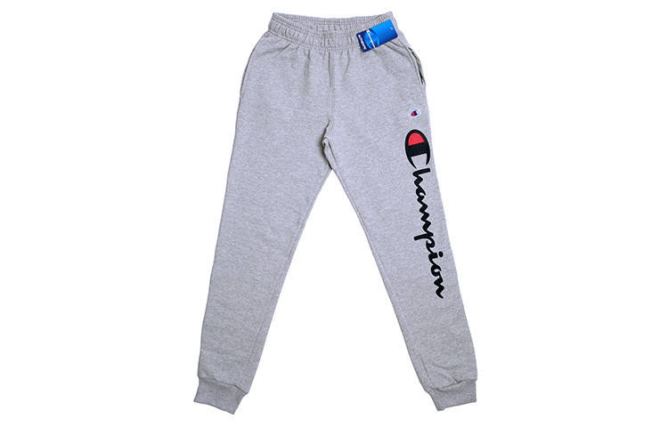 Champion Champion Fleece Lined Script Print Cuffed Sweatpants US Version Unisex Light Gray