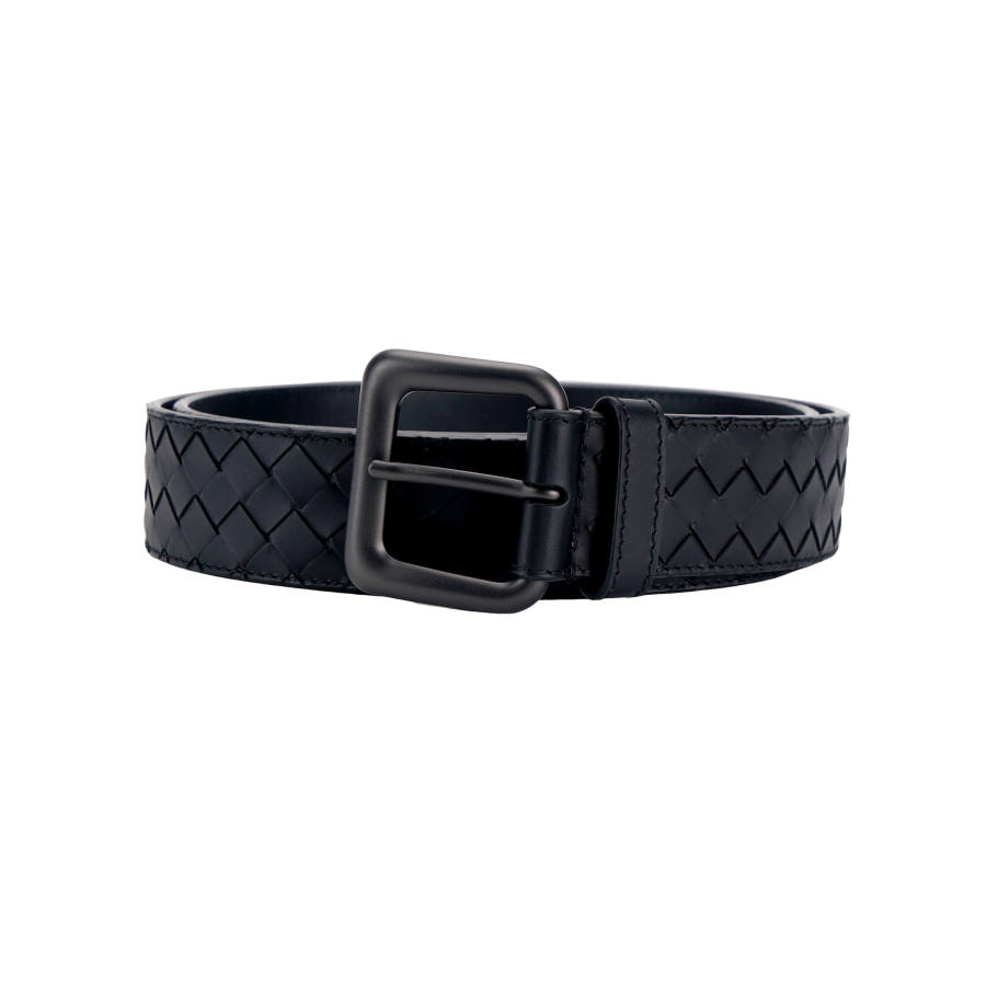 Bottega Veneta Cow Leather Belts Men's Black Width 3.5cm