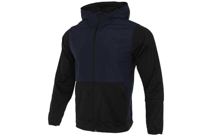 Nike Nike Logo Embroidery Patchwork Woven Training Fleece Lined Hooded Jackets & Coats Men's Marine Blue