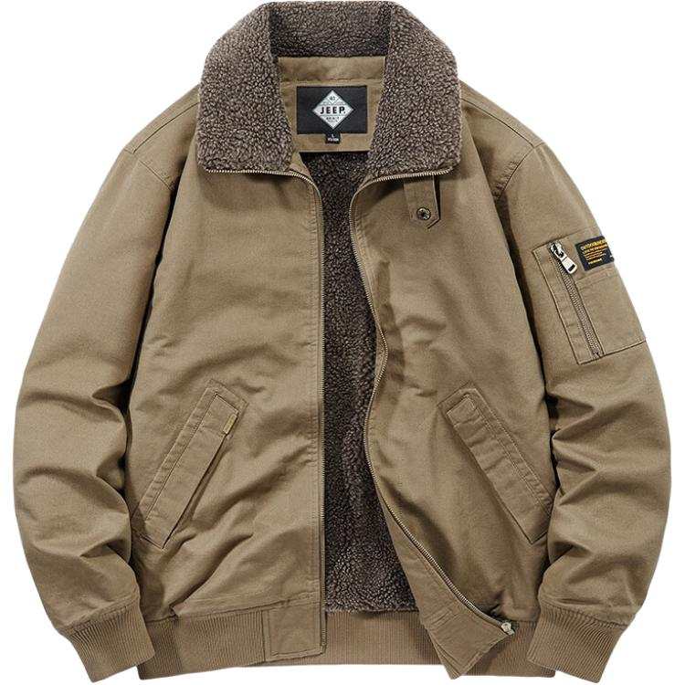 JEEP SPIRIT Solid Color Thickened And Fleece Lined Thermal Sherpa Lapel Jackets & Coats Men's