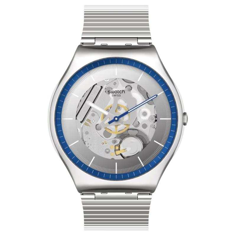 SWATCH Quartz Movement 30m Waterproof Unisex Watch 47mm Skeleton Dial Stainless Steel Case