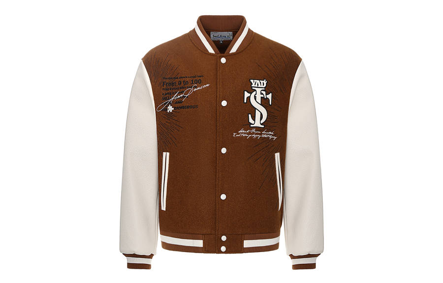 STK SMALL TOWN KID x YADcrew Baseball Jacket Unisex Dark Brown