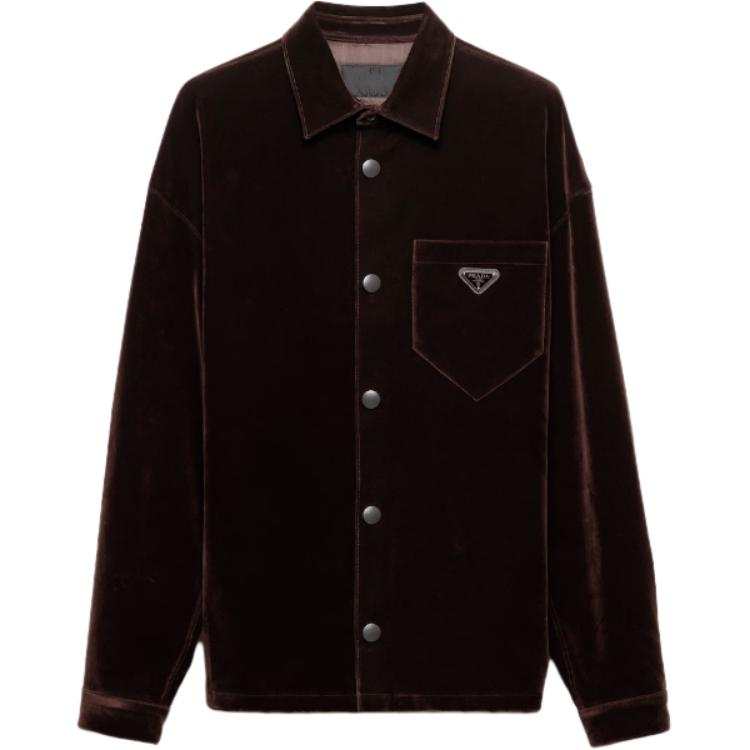 PRADA PRADA Shirts Men's Dark Brown Pointed Collar Moderate Other