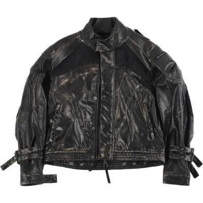D 5 OVE Leather Jackets Unisex Faded Black Stand Collar Moderate Other