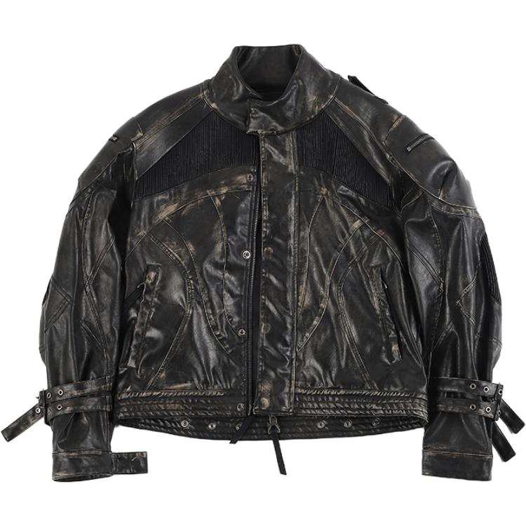 D 5 OVE Leather Jackets Unisex Faded Black Stand Collar Moderate Other