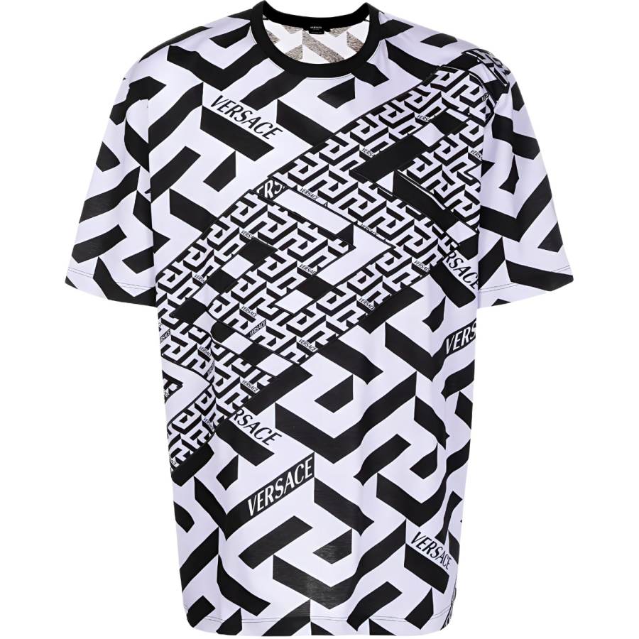 VERSACE T Shirts Men's Black/White Crew Neck Straight Fit