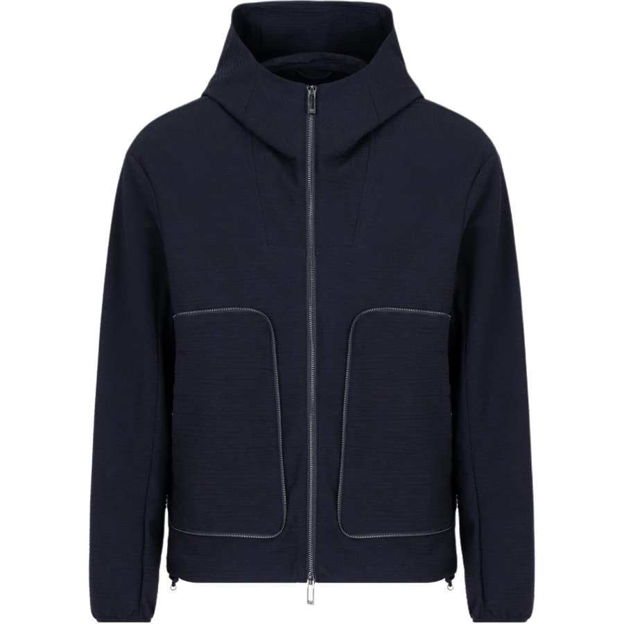 EMPORIO ARMANI Technical seersucker Hooded Blouson With Zip