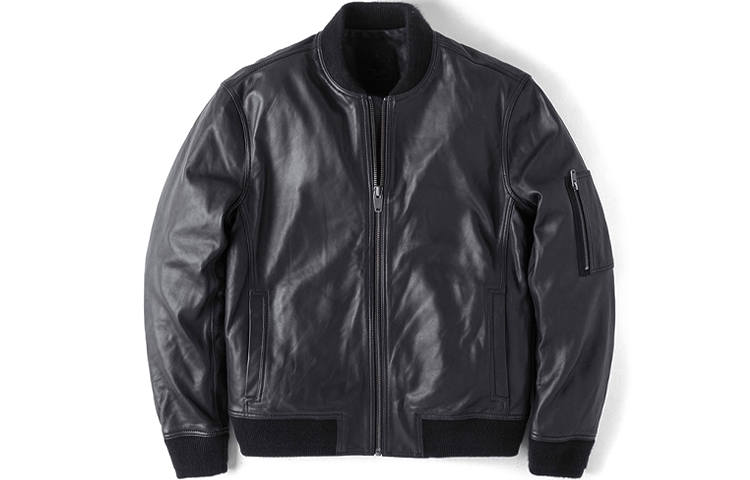 Timberland Leather Jackets Men's Black Baseball Collar Moderate