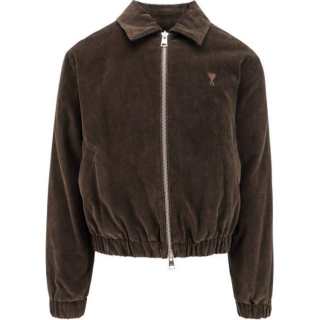 AMIPARIS Ami Paris Logo Detailed Zip Up Corduroy Shirt Jacket