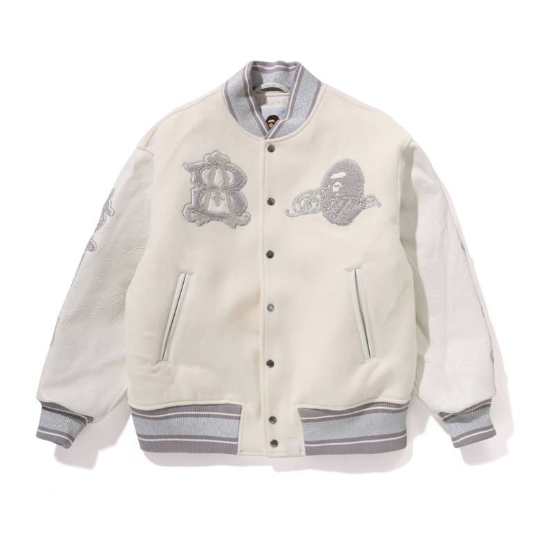A BATHING APE Bape Line Camo Multi Logo Wool Varsity Jacket