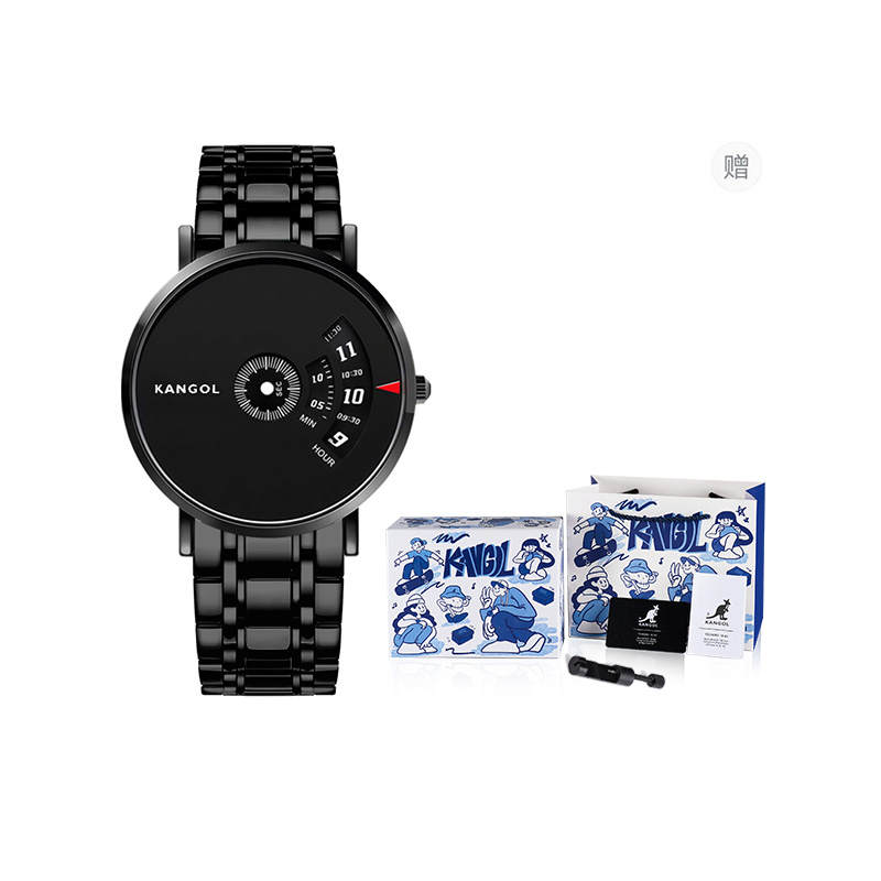 KANGOL Quartz Movement Metal Strap Watch Unisex Black Dial