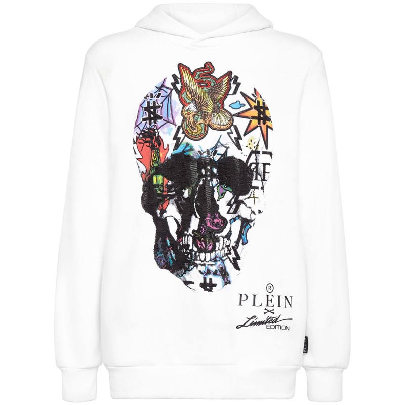 PHILIPP PLEIN 【Previous Season】skull-print crystal-embellished hoodie