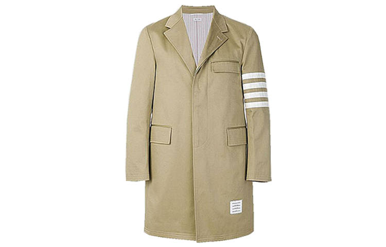 THOM BROWNE Trench Coats Men's Earth Tone Suit Collar Moderate
