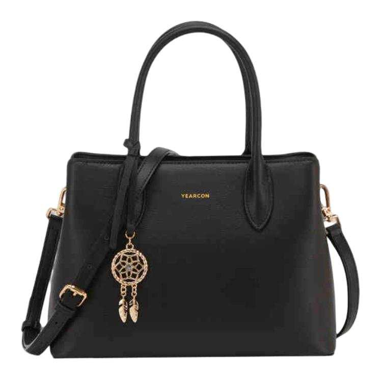 YEARCON Cow Leather Shoulder Bag, Crossbody Bag, Handbag Small Women's Black/Apricot