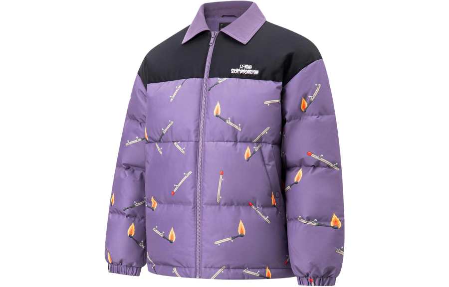 Li-Ning Li Ning Phil Hackett Collaboration Collection Down Jacket Men's Obsidian Purple Print