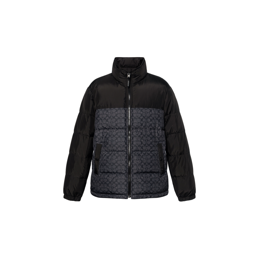 COACH COACH Down Jackets Men's Black Stand Collar Moderate Down Jacket