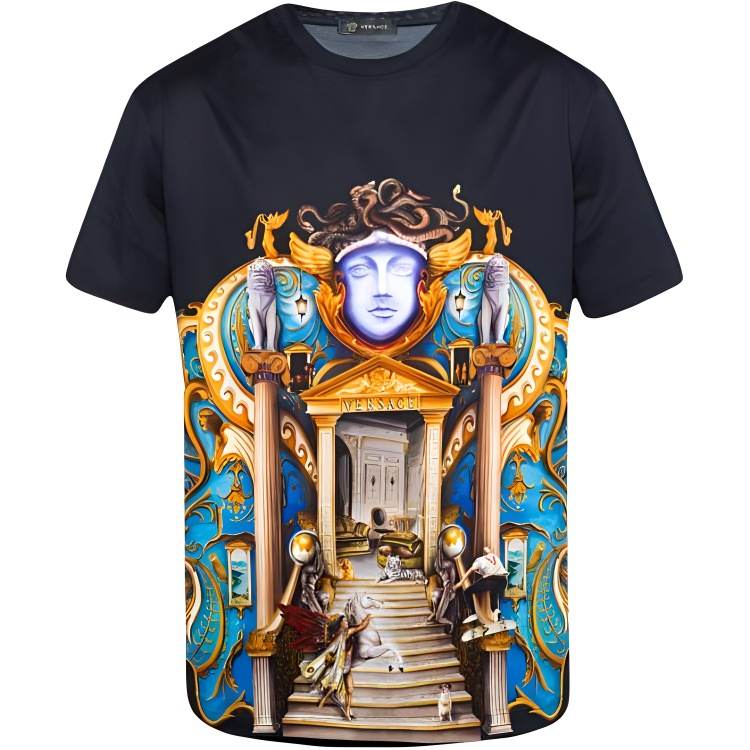 VERSACE T Shirts Men's Black Crew Neck Moderate Straight Fit