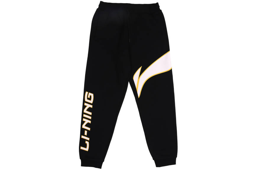 Li-Ning Li Ning Logo Print Fleece Lined Thermal Elastic Cuff Knitted Sweatpants Men's New Standard Black