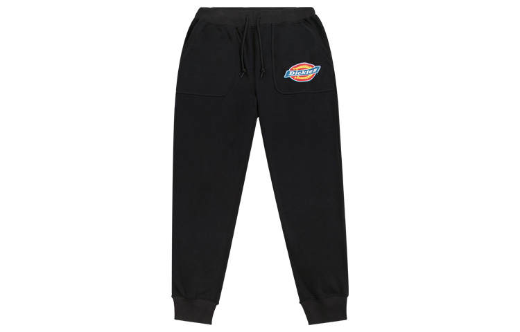 Dickies Logo Print Fleece Thickened And Fleece Lined Loose Fit Knitted Sweatpants Men's Black