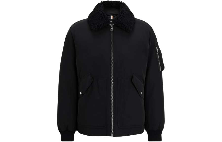 HUGO BOSS Water Repellent Jacket With Faux Fur Collar Jackets & Coats Men's Black