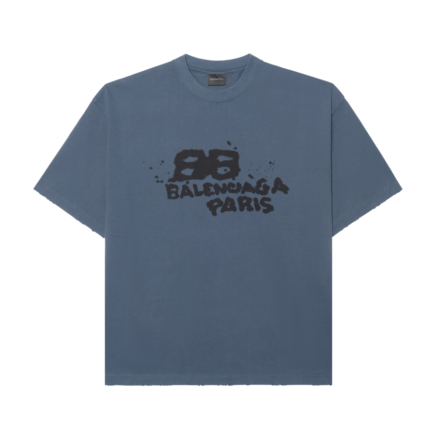 Balenciaga HAND DRAWN BB ICON SS23 T Shirt Regular Fit Men's Washed Blue/Black
