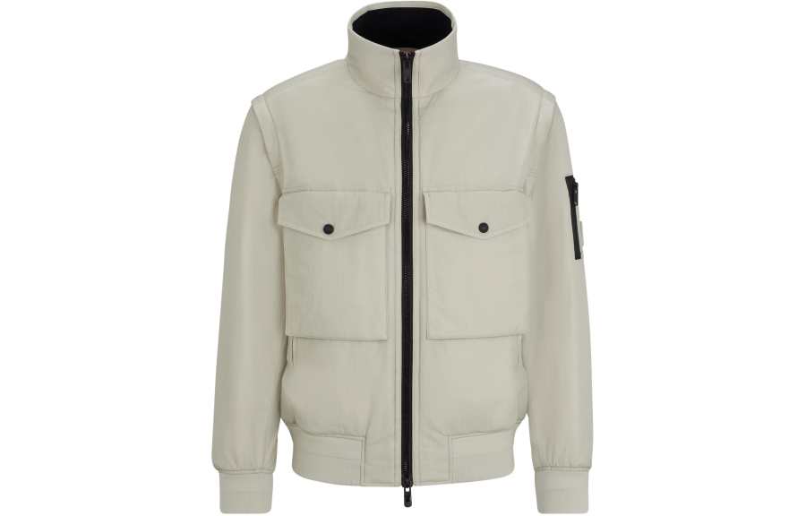 HUGO BOSS Water Repellent Bomber Jacket With Detachable Sleeves Jackets & Coats Men's Ecru