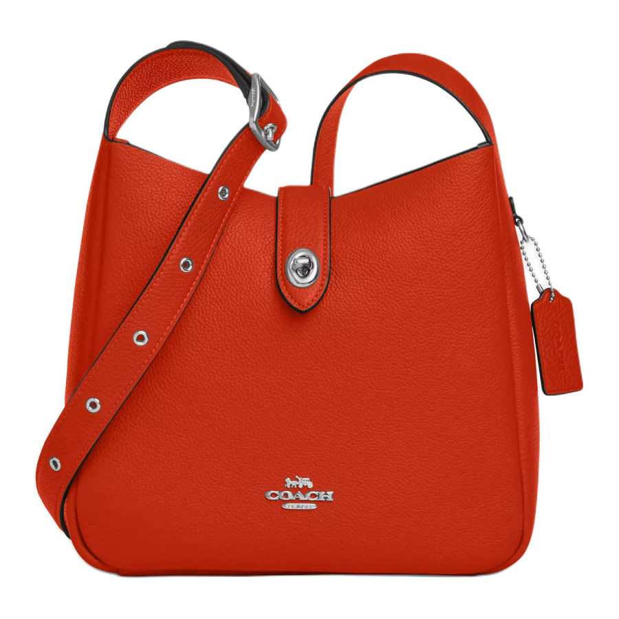 COACH COACH Hadley Leather Shoulder Bag Medium Women's Silver & Dark Orange