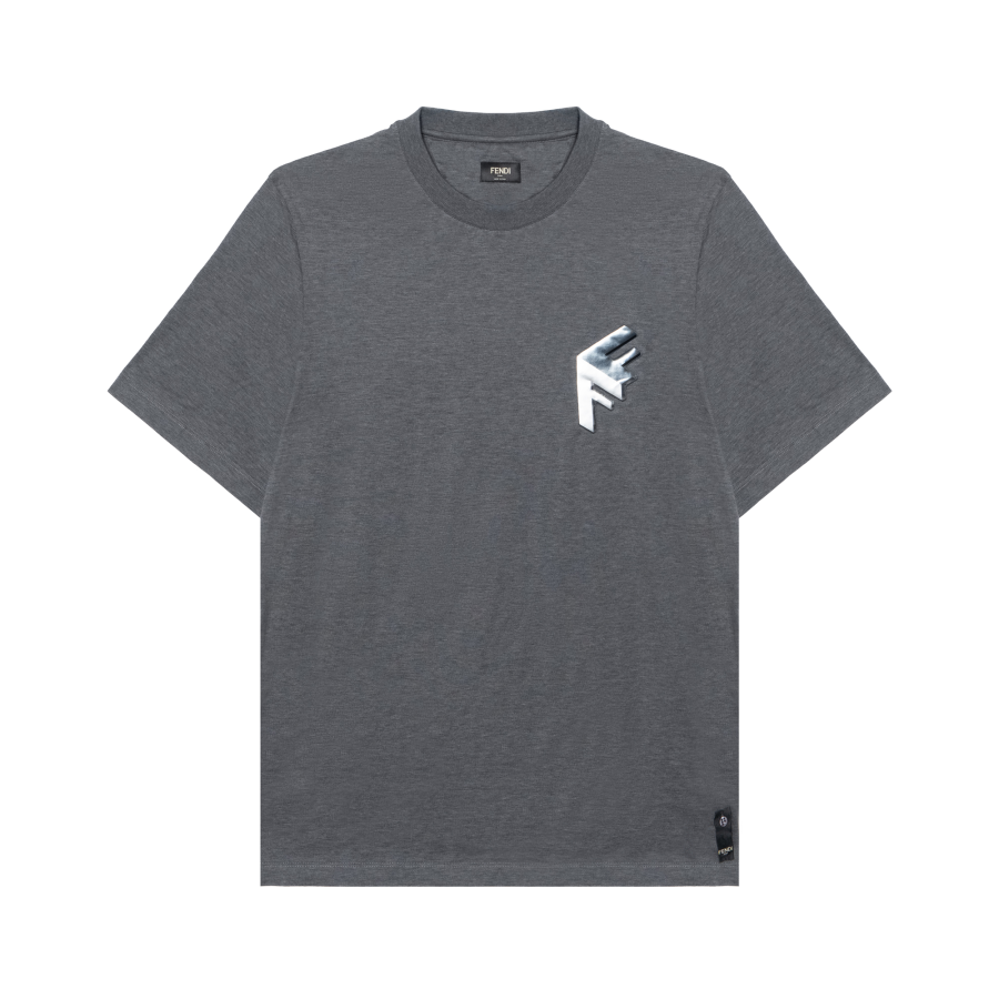 FENDI T Shirts Men's Gray Crew Neck Moderate Straight Fit