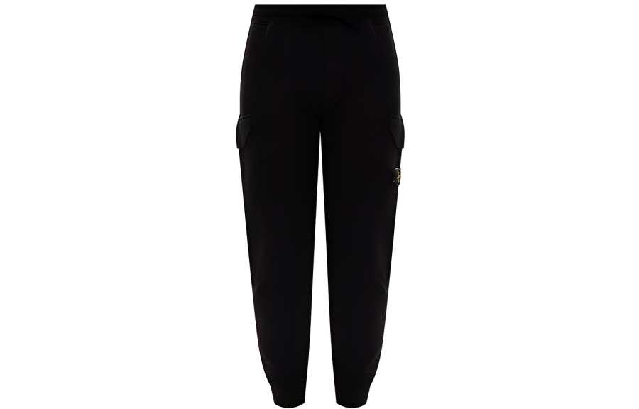 STONE ISLAND Knitted Sweatpants Men's Black Moderate Cuffed Pants