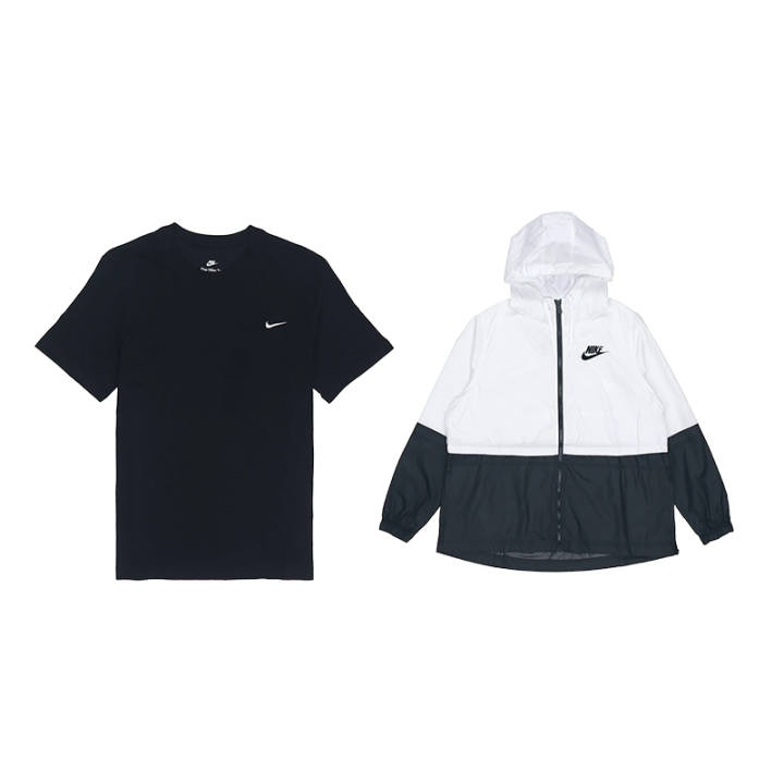 Nike Nike Jackets Men's Black T Shirt+White Jacket Hooded Moderate Wind Shell