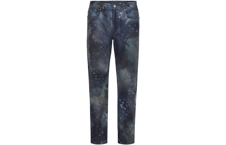 LOUIS VUITTON New Quarterly Products Of LV Jeans Men's Blue Moderate Straight Fit Pants