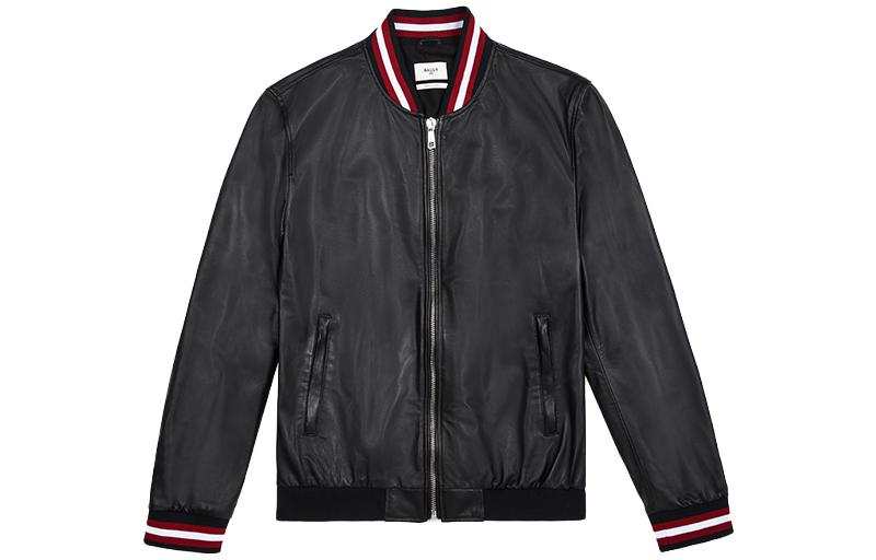 BALLY BALLY Leather Jackets Men's Black Baseball Collar Moderate