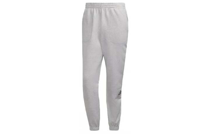Adidas Adidas Embroidered Logo Solid Color Mid Rise Loose Fit Fleece Lined Cuffed Pants Knitted Sweatpants Men's Gray