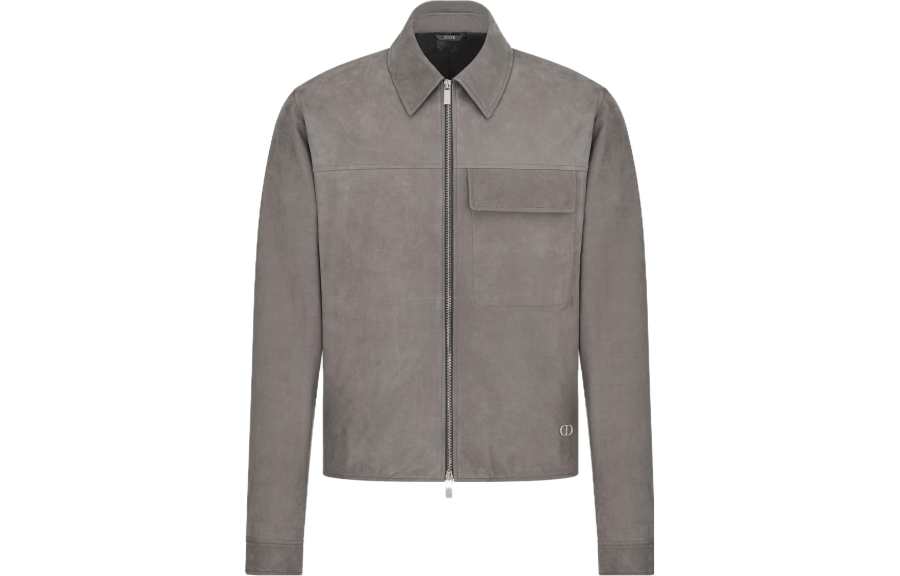 DIOR DIOR Leather Jackets Men's Gray Pointed Collar Moderate