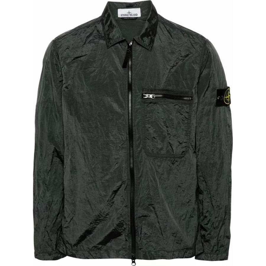 STONE ISLAND Jackets Men's Moss Green Lapel Moderate Straight Fit