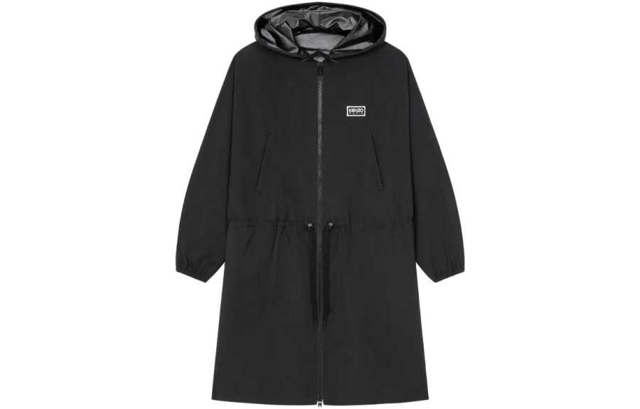KENZO Trench Coats Men's Black Hooded Moderate Other