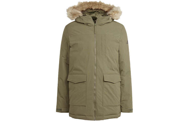 Adidas Adidas Hooded Fur Parka Coat Men's Olive Green