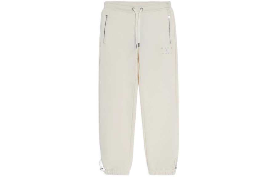Li-Ning Li Ning Wade Collection, Solid Color Fleece Lined Elastic Cuff Knitted Sweatpants Men's Ecru