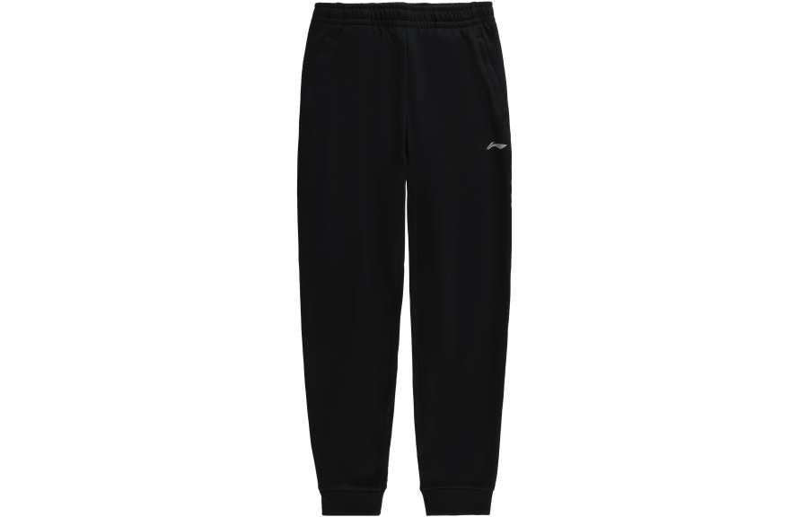 Li-Ning Li Ning Table Tennis Logo Print Solid Color Elastic Cuff Fleece Lined Knitted Sweatpants Men's Black
