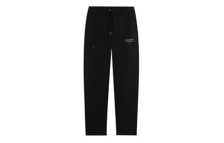 Li-Ning Li Ning Wade Collection, Solid Color Letter Print Fleece Lined Thermal Straight Fit Knitted Sweatpants Men's Black