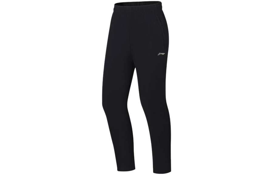 Li-Ning Li Ning Fitness Series Solid Color Printed Small Logo Straight Fit Fleece Lined Thermal Knitted Sweatpants Men's Black