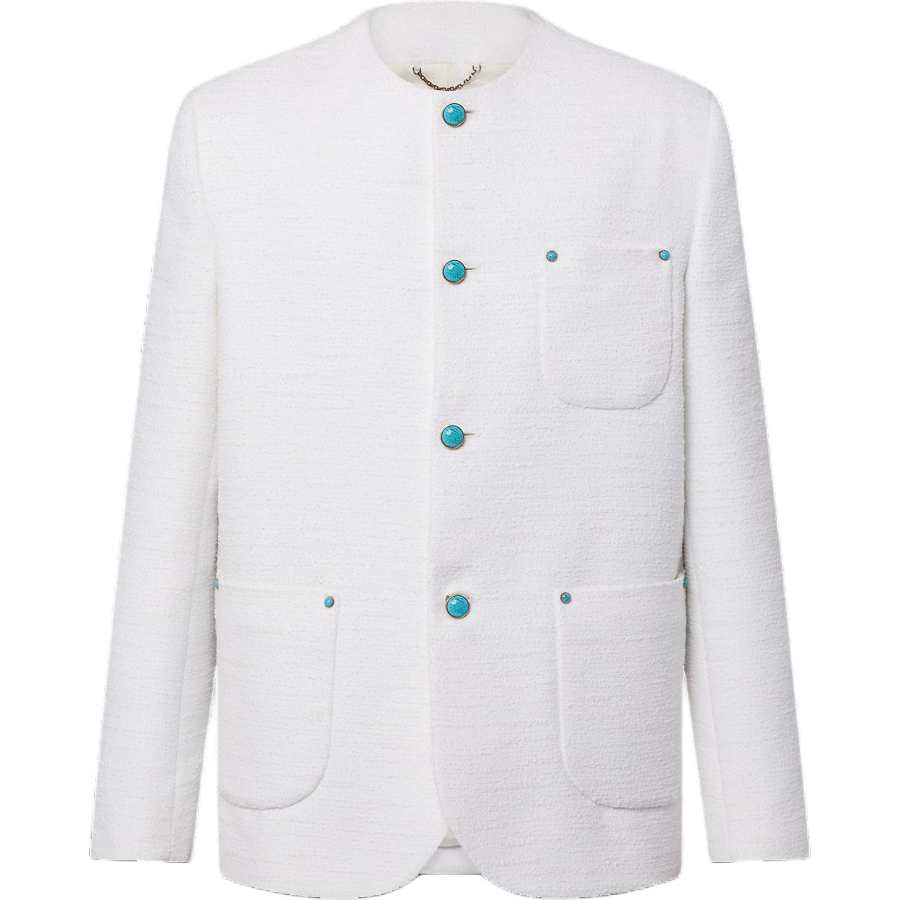 LOUIS VUITTON Chic Collarless Baby Llama And Wool-Blend Jacket